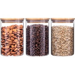 Igluu Meal Prep - Glazen potten met deksels, 900ml, set van 3 borosilicaatglazen voorraadpotten met bamboedeksels, luchtdichte keukenopslagcontainers voor pastaopslag, granen, suiker, koffiecontainer bus