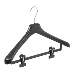 10 x Mantel / kostuumhanger zwart met broeklat en anti-slip knijpers, 45 cm