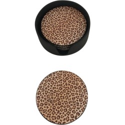 Baroque - Onderzetter - Onderzetters rond 11 cm Leopard - 11.5x11.5x4 - PU Leather