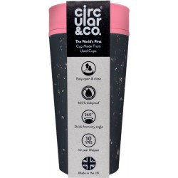 Circular&Co. herbruikbare to go koffiebeker (rCUP) zwart/roze 12oz/340ml