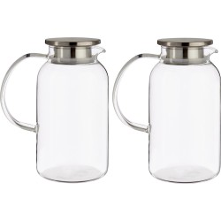 2x stuks glazen sapkan/schenkkan karaf met luxe deksel van 1,9 liter - Formaat: 17,2 x 12 x 22 cm - Materiaal borosilicaatglas